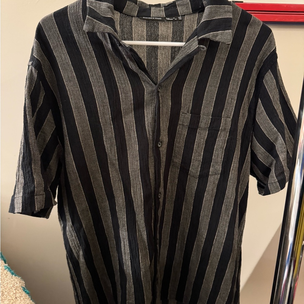 NWOT urban outfitters Black and Gray Striped button down shirt-sleeved shirt